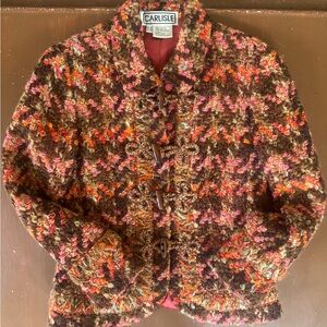 Carlisle Wool Silk Tweed Pink Brown Orange Toggle Button Jacket - Size 4